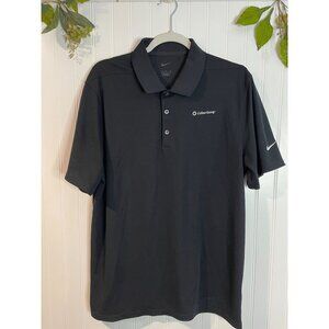 Nike Polo Shirt Mens Large Dri-Fit Black Short Sleeve Lightweight
